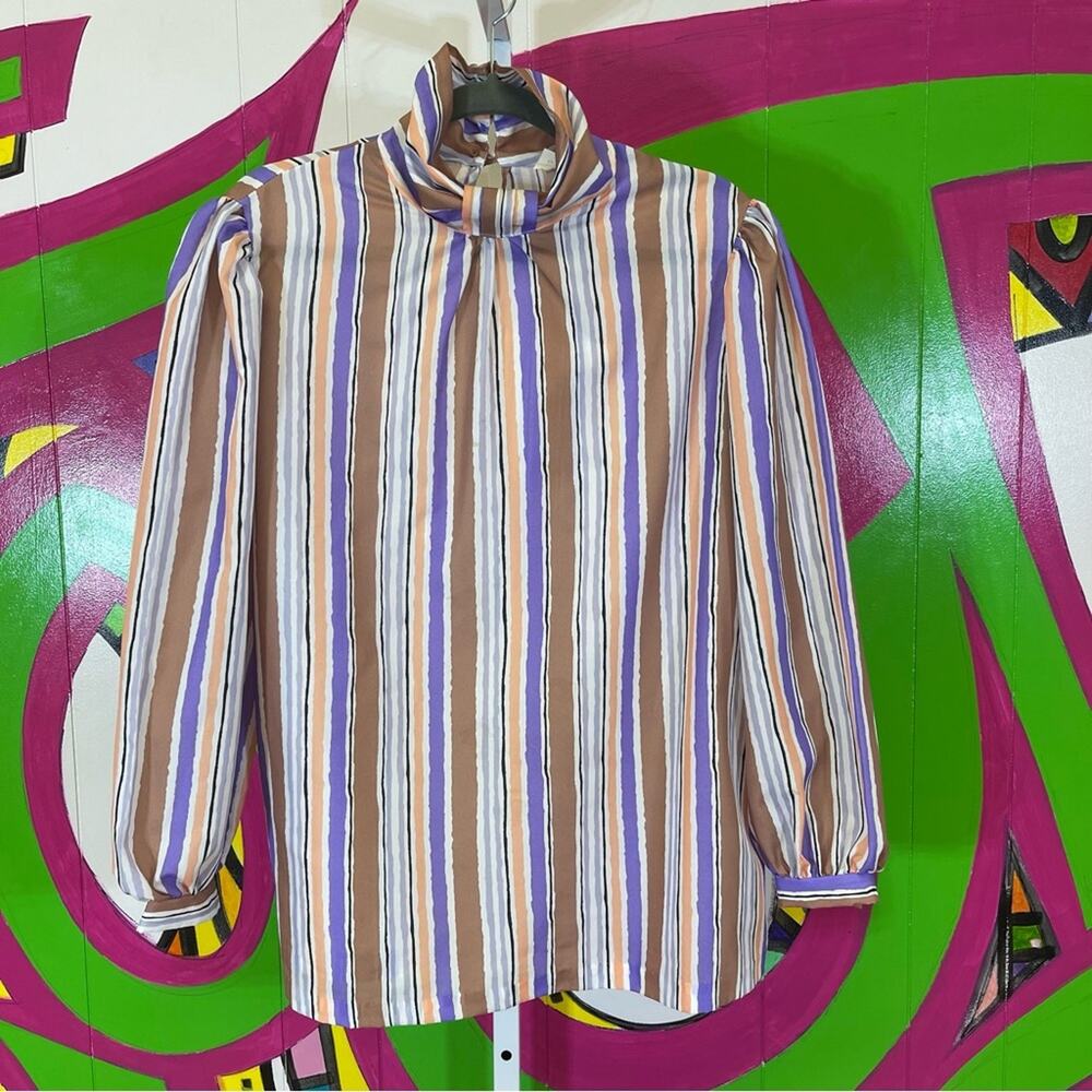 Vintage Polyester Stripes Long Sleeve Blouse. Size 40 Vintage(Similar to Large)
